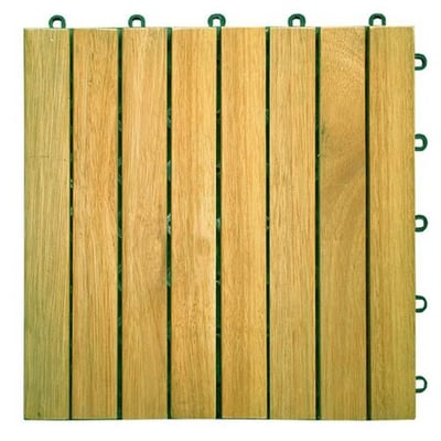 VIFAH V355 Interlocking Acacia Plantation Hardwood Deck Tile 8-Slat Design, Teak Finish, 11 by 11 by 1-Inch