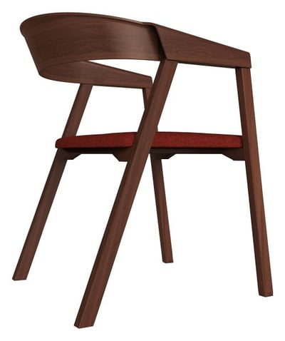  Mid-Century Modern Elbow Ashtree Chair, Wood Veneer, Red