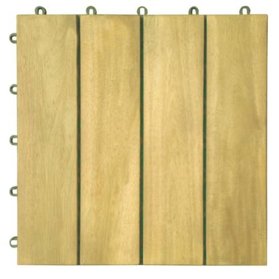 VIFAH V488 Interlocking Acacia Plantation Hardwood Deck Tile 4-Slat Style, 10-Pack, Teak Finish, 12 by 12 by 1-Inch