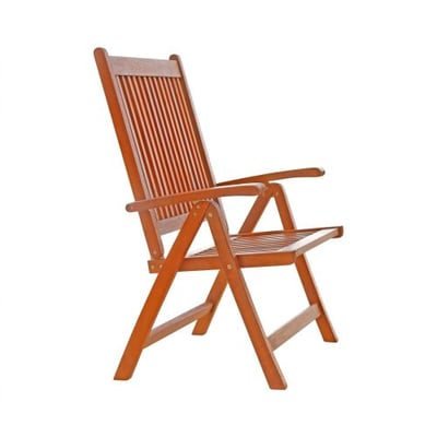 VIFAH V145 Outdoor Wood Folding Arm Chair with Multiple-Position Reclining Back, Natural Wood Finish, 18 by 22 by 41-Inch