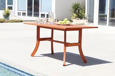 VIFAH V189 Outdoor Wood Rectangular Table with Curvy Legs, Natural Wood Finish, 59 by 36 by 29-Inch