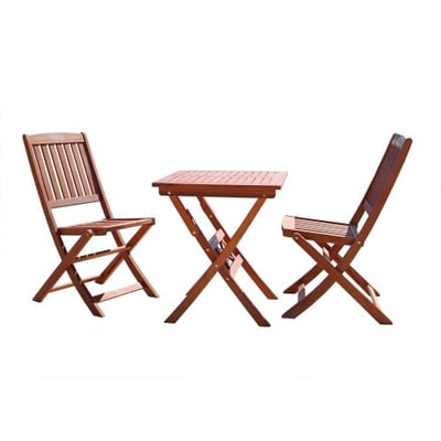 VIFAH V03SET1 Outdoor Wood 3-Piece Bistro Set, Natural Wood Finish, 24 by 24 by 27-Inch