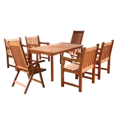Mahata A370598SET7511 FSC Eucalyptus Rectangular Table and Armchair Outdoor Dining Set