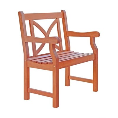 VIFAH V99 Outdoor Wood Arm Chair X-Back Design, Natural Wood Finish, 23 by 24 by 35-Inch