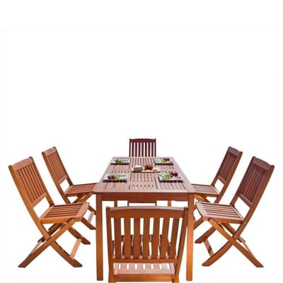 VIFAH V98SET4 Outdoor Wood 7-Piece Dining Set, Natural Wood Finish, 59 by 31.5 by 29-Inch