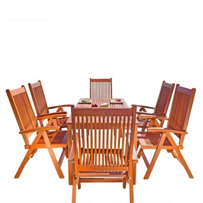Vifah V98SET21 Outdoor 5-Foot Wood Rectangular Table with 6 Reclining Chairs