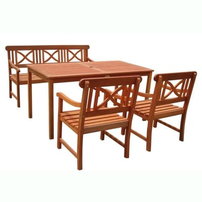 VIFAH V98SET1 Outdoor Wood 4-Piece Dining Set, Natural Wood Finish, 59 by 31.5 by 29-Inch