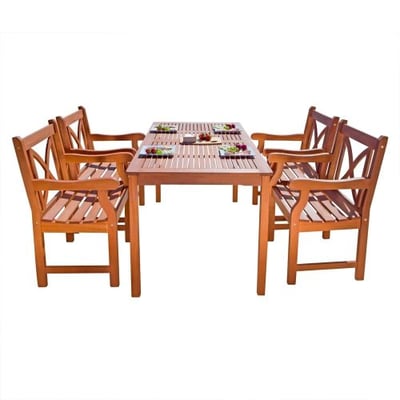 VIFAH V98SET2 Outdoor Wood 5-Piece Dining Set, Natural Wood Finish, 59 by 31.5 by 29-Inch