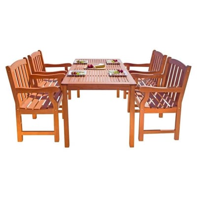 VIFAH V98SET27 Outdoor 5-Piece Wood Dining Set with English Garden Rectangular Dining Table and 4 Armchairs