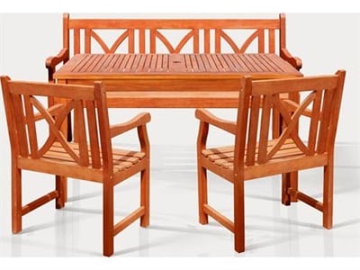 Vifah V1395SET17 Sturdy and Large Dining Set with rectangular table 3-seater bench