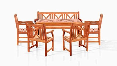 Vifah V1395SET20 Sturdy and Large Dining Set with rectangular table 3-seater bench and armchairs