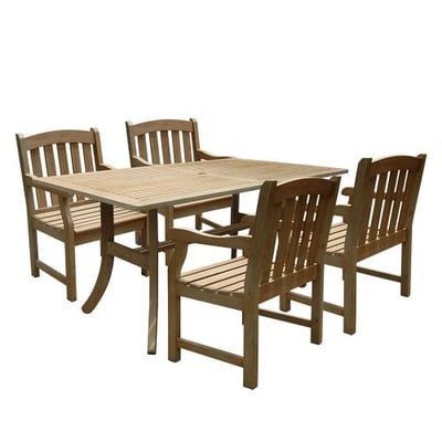 Vifah V1300SET6 Renaissance Rectangular Table and Armchair Outdoor Hand-Scraped Hardwood Dining Set