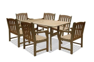 Vifah V1300SET7 Renaissance Rectangular Table and Armchair Outdoor Hand-Scraped Hardwood Dining Set