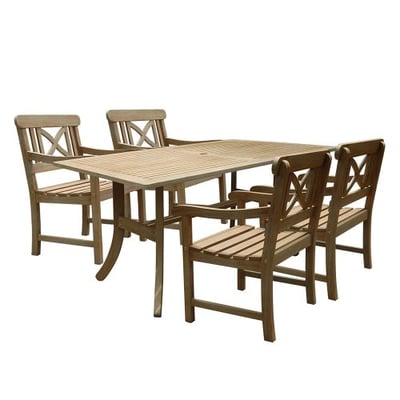 Vifah V1300SET8 Renaissance Rectangular Table and Armchair Outdoor Hand-Scraped Hardwood Dining Set