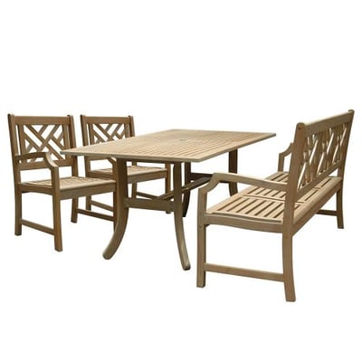 Vifah V1300SET1 Renaissance Rectangular Table Bench Armchair Outdoor Hand-Scraped Hardwood Dining Set