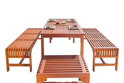 Vifah V98SET36 5-Piece Dining Set with Rectangular Table and Backless Benches