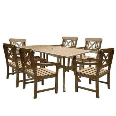 Vifah V1300SET9 Renaissance Rectangular Table and Armchair Outdoor Hand-Scraped Hardwood Dining Set
