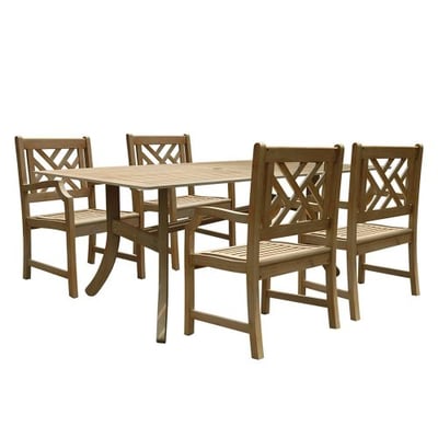 Vifah V1300SET2 Renaissance Rectangular Table and Armchair Outdoor Hand-Scraped Hardwood Dining Set