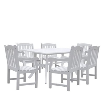 Vifah V1337SET7 Bradley Rectangular and Curved Leg Table and Armchair Outdoor Wood Dining Set