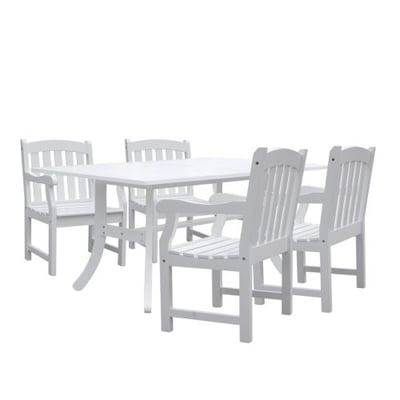 Vifah V1337SET6 Bradley Rectangular and Curved Leg Table and Armchair Outdoor Wood Dining Set