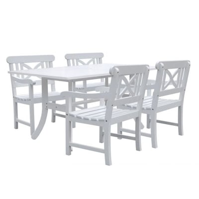 Vifah V1337SET8 Bradley Rectangular and Curved Leg Table and Armchair Outdoor Wood Dining Set