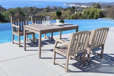 Vifah V1297SET4 Renaissance Rectangular Table and Armchair Outdoor Hand-Scraped Hardwood Dining Set