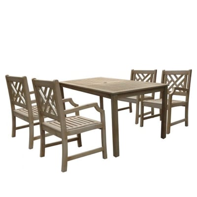 Vifah V1297SET8 Renaissance Rectangular Table and Armchair Outdoor Hand-Scraped Hardwood Dining Set