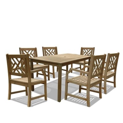 Vifah V1297SET9 Renaissance Rectangular Table and Armchair Outdoor Hand-Scraped Hardwood Dining Set