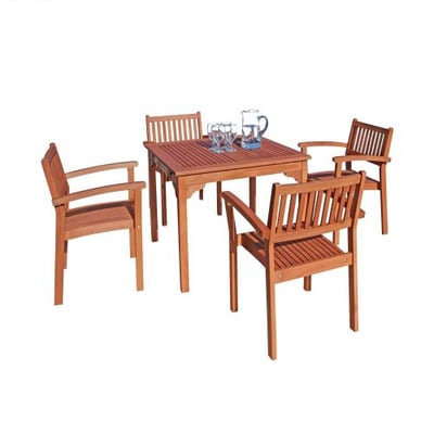 VIFAH V1104Set1 Outdoor Wood 5-Piece Dining Set, 35.4 by 35.4 by 29.5-Inch