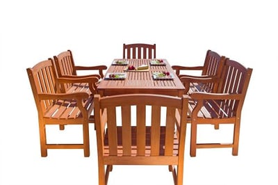 VIFAH V98SET29 Outdoor Seven-Piece Wood Dining Set with English Garden Dining Table and 6 Armchairs