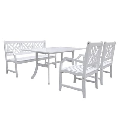 Vifah V1337SET1 Bradley Rectangular and Curved Leg Table/Bench/Armchair Outdoor Wood Dining Set