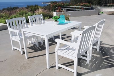 Vifah V1336SET6 Bradley Rectangular Table and Armchair Outdoor Wood Dining Set