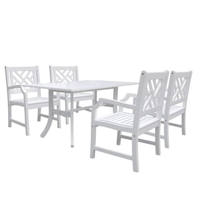 Vifah V1337SET2 Bradley Rectangular and Curved Leg Table and Armchair Outdoor Wood Dining Set