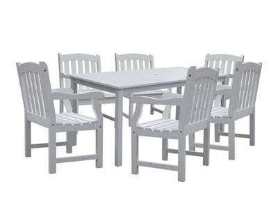 Vifah V1336SET7 Bradley Rectangular Table and Armchair Outdoor Wood Dining Set