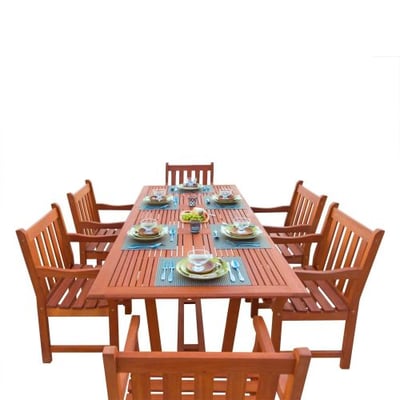 VIFAH V232SET1 English Garden 7-Piece Dining Set with Rectangular Extension Table, Natural Wood Finish, 91 by 39 by 29-Inch