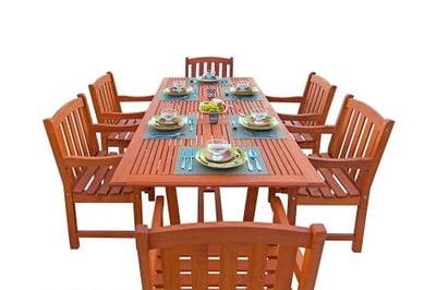 VIFAH V232SET2 English Garden 7-Piece Dining Set with Rectangular Extension Table, Natural Wood Finish, 91 by 39 by 29-Inch