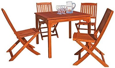 Malibu V1401SET13 5 Piece Wood Outdoor Dining Set with Folding Chairs