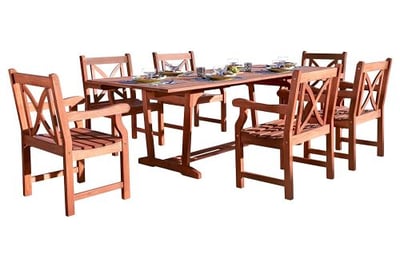 VIFAH V232SET16 Rectangular Extension Table and Wood Armchair Outdoor Dining Set