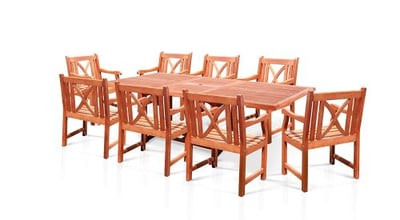 VIFAH V232SET17 Rectangular Extension Table and Wood Armchair Outdoor Dining Set