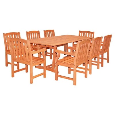 VIFAH V232SET21 Rectangular Extension Table and Wood Armchair Outdoor Dining Set