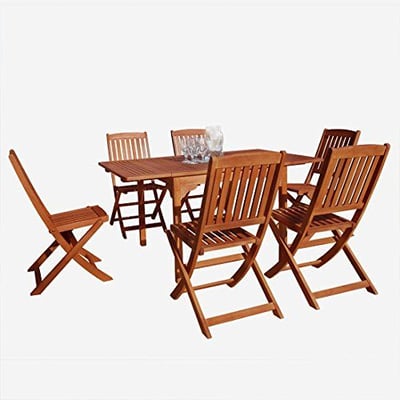 Malibu V1561SET2  7 Piece Wood Outdoor Dining Set with Folding Chairs