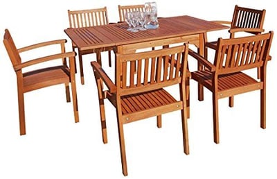 Malibu V1561SET4 Eco-Friendly  7 Piece Wood Outdoor Dining Set with Stacking Chairs