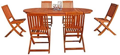 Malibu V1562SET4 Eco-Friendly  7 Piece Wood Outdoor Dining Set with Foldable Chairs and Oval Table