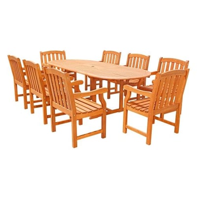 VIFAH V144SET4 Outdoor English Garden 9-Piece Dining Set with Oval Extension Table, Natural Wood Finish, 91 by 39 by 29-Inch