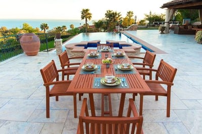 Malibu V232SET5 Eco-Friendly 7 Piece Wood Outdoor Dining Set with Rectangular Extension Table and Stacking Chairs
