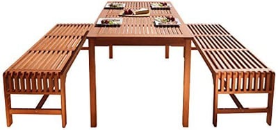 Malibu V98SET5 Eco-Friendly 3 Piece Wood Outdoor Dining Set with Backless Benches