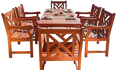 Malibu V98SET11 Eco-Friendly 7 Piece Wood Outdoor Dining Set with Decorative Back Armchairs