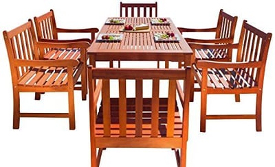 Malibu V98SET12 Eco-Friendly 7 Piece Wood Outdoor Dining Set with Slatted Back Armchairs