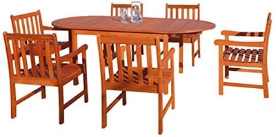 Malibu V1562SET6 Eco-Friendly 7 Piece Wood Outdoor Dining Set with Well Oval Table