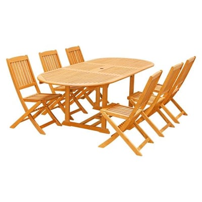 VIFAH V144SET29 7 Piece Outdoor Wood Dining Set with Foldable Chairs